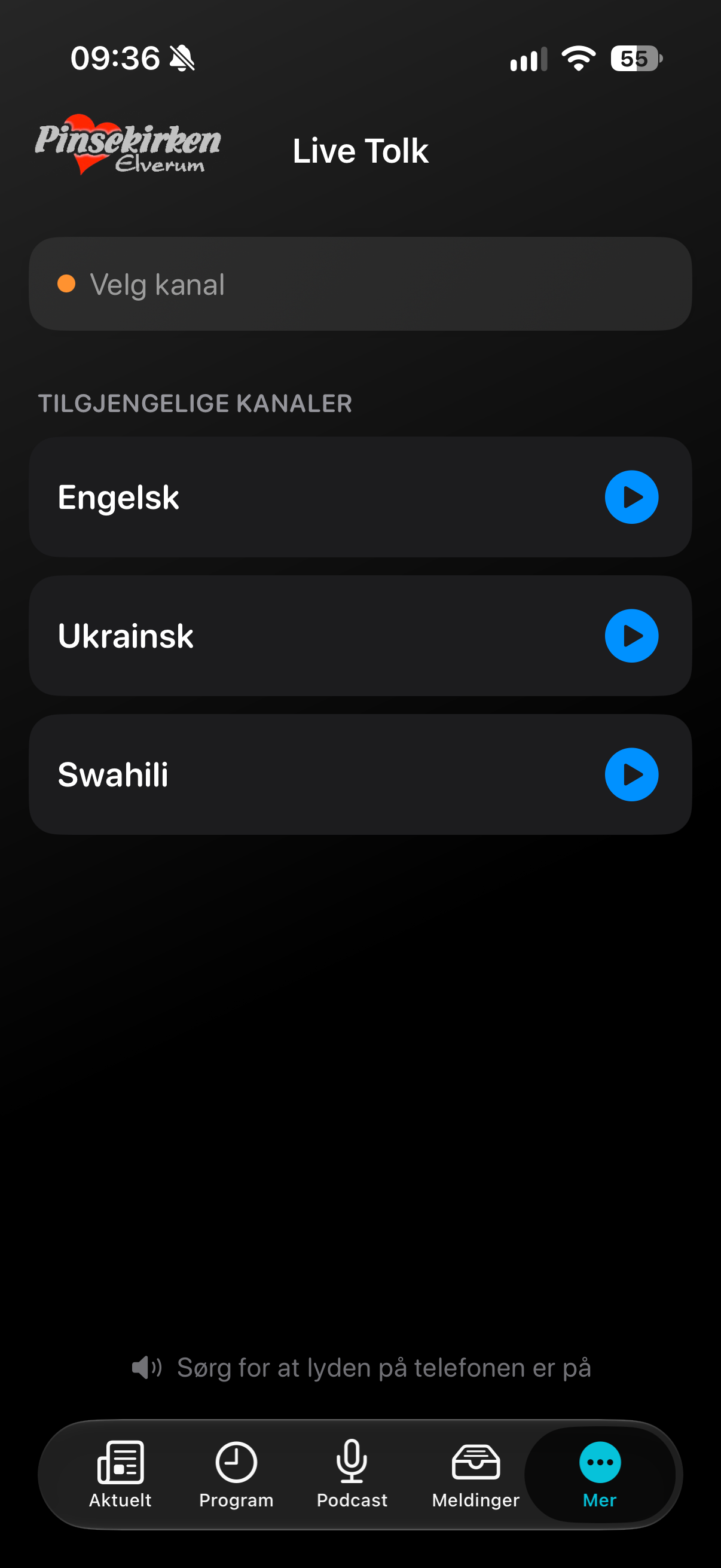 Tilgjengelige tolkekanaler
